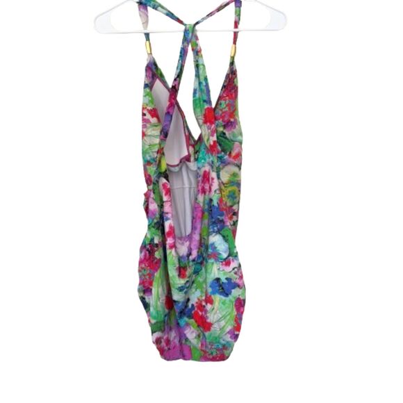 Lands' End Cross Back One Piece Swimsuit Ruched Multicolor Floral Plus Size 14 - Picture 4 of 6